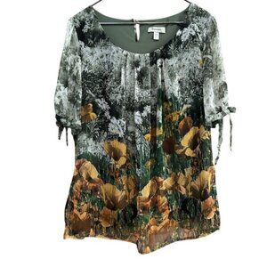 Dressbarn Women's 1X Floral Print Pleated Short Sleeve Tunic Top